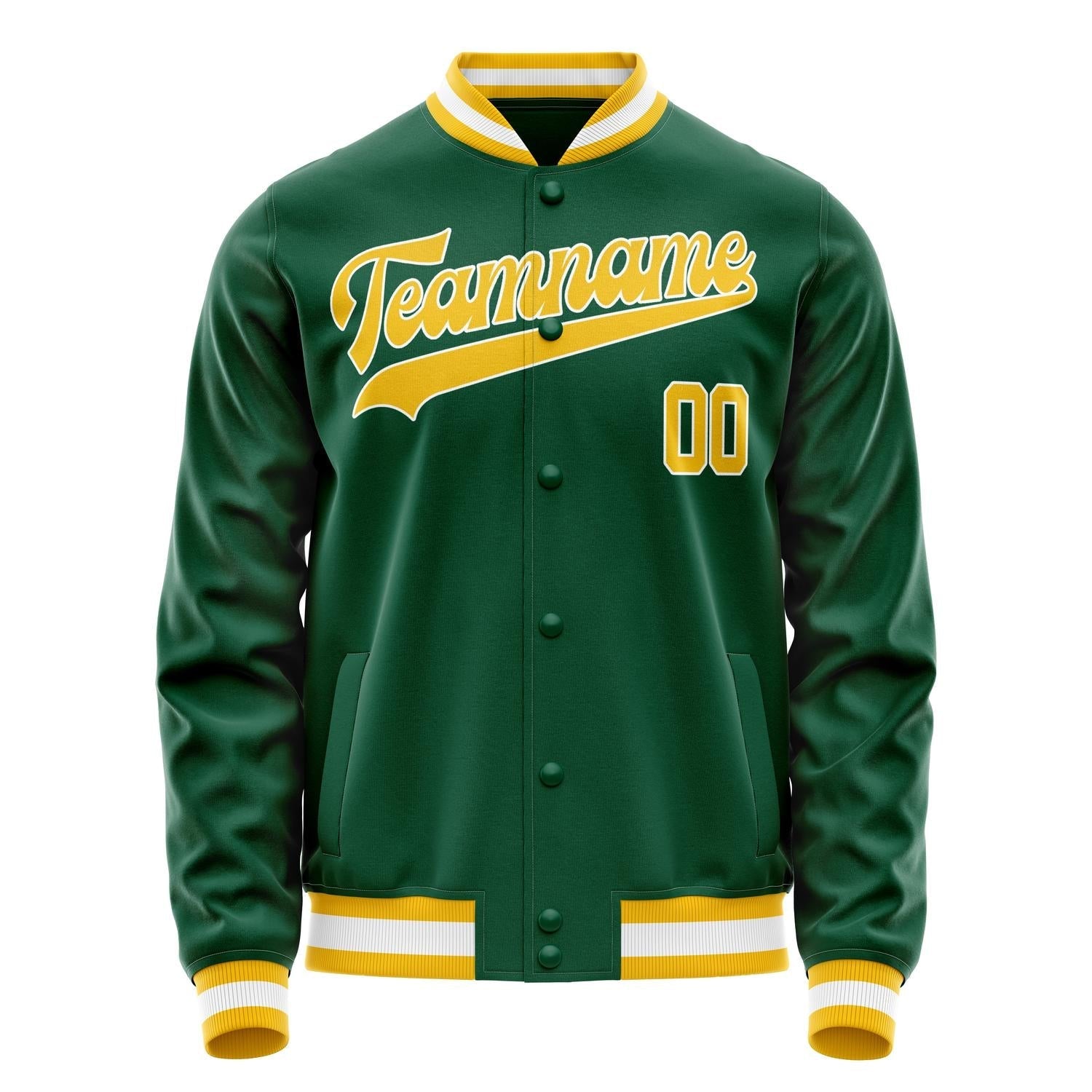 Custom Kelly-Green Gold Solid Color Varsity Letterman Jacket JA02240617ZF230