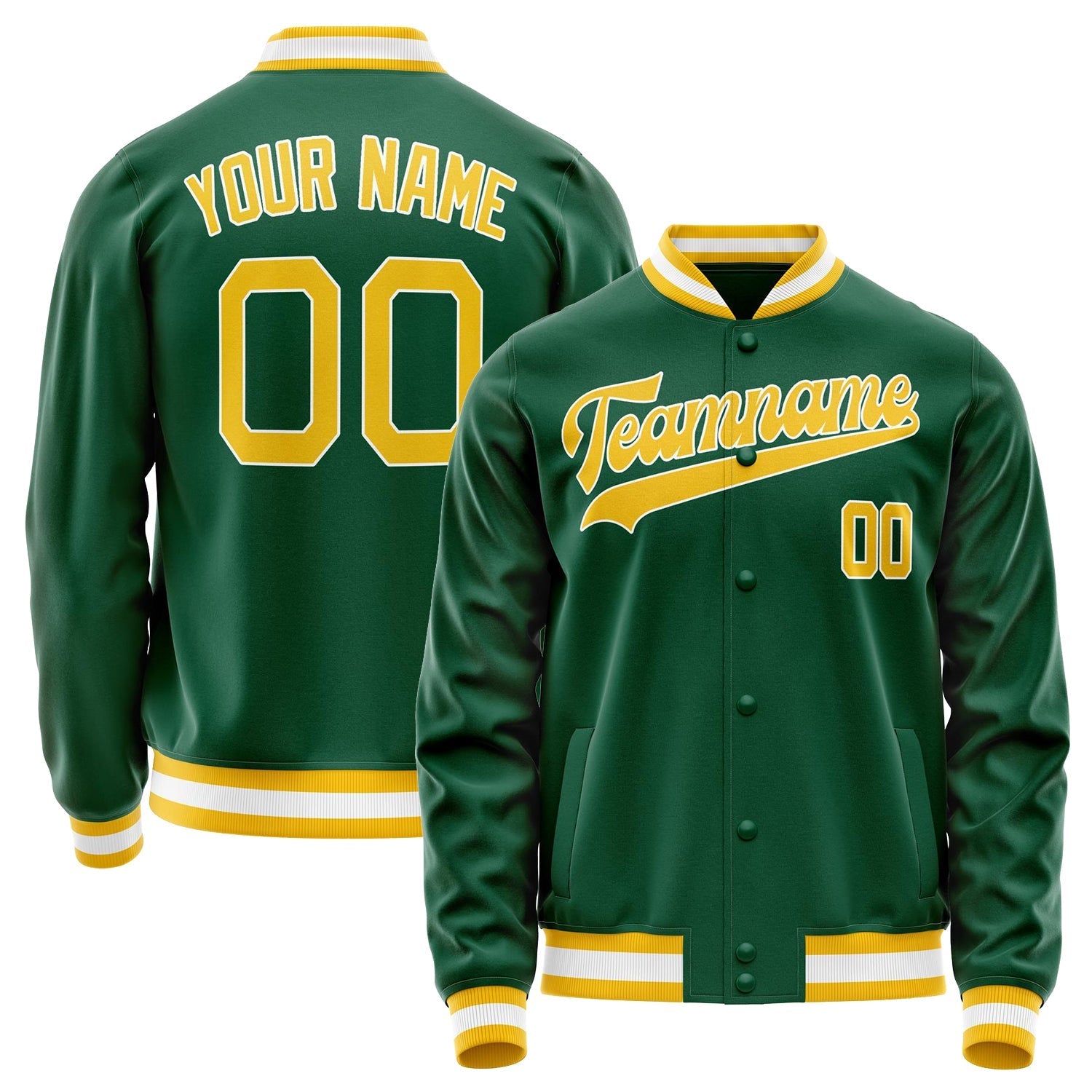 Custom Kelly-Green Gold Solid Color Varsity Letterman Jacket JA02240617ZF230