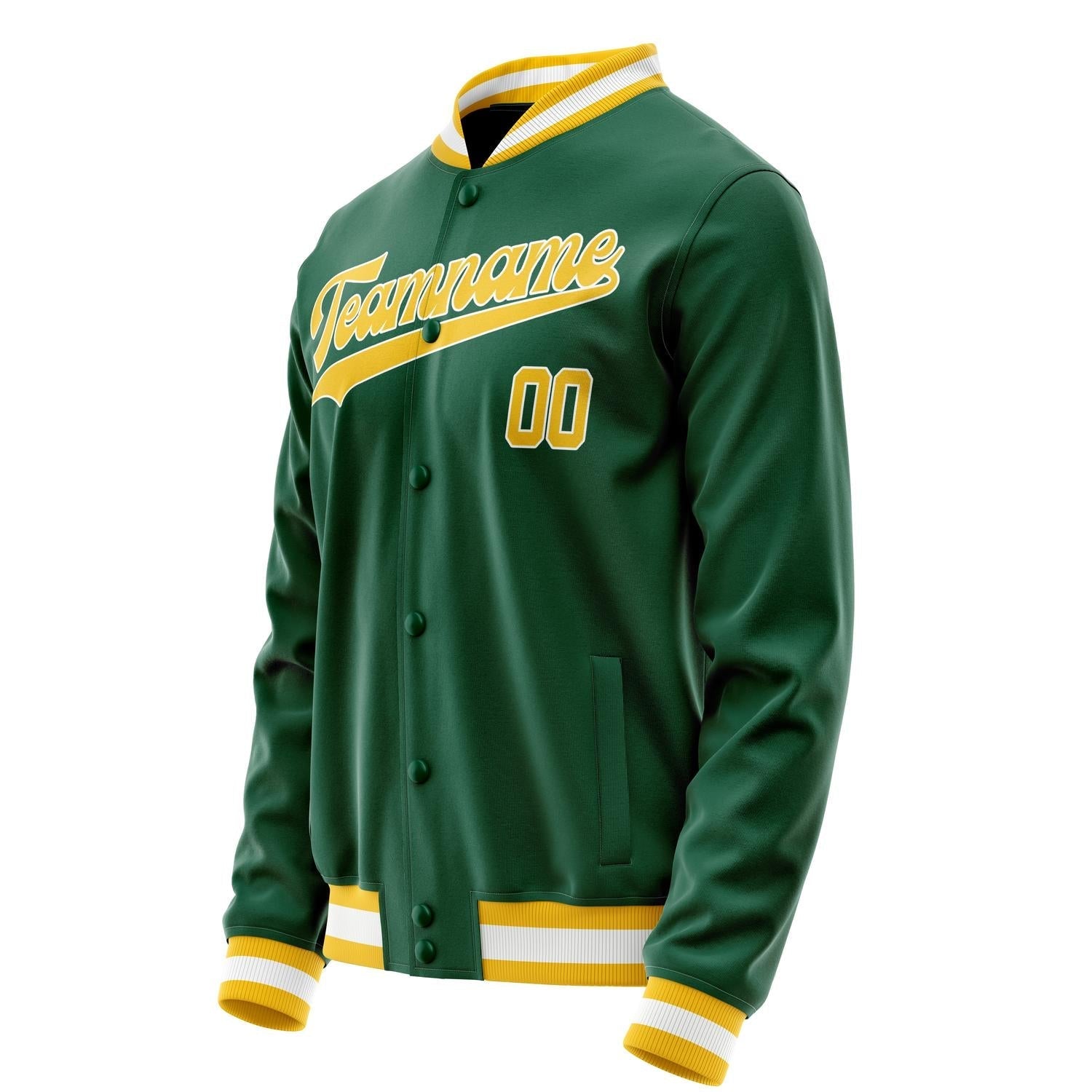Custom Kelly-Green Gold Solid Color Varsity Letterman Jacket JA02240617ZF230