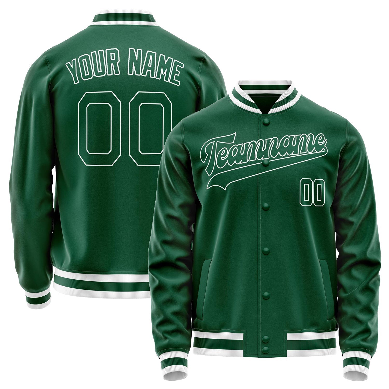 Custom Kelly-Green White Solid Color Varsity Letterman Jacket JA02240617ZF231