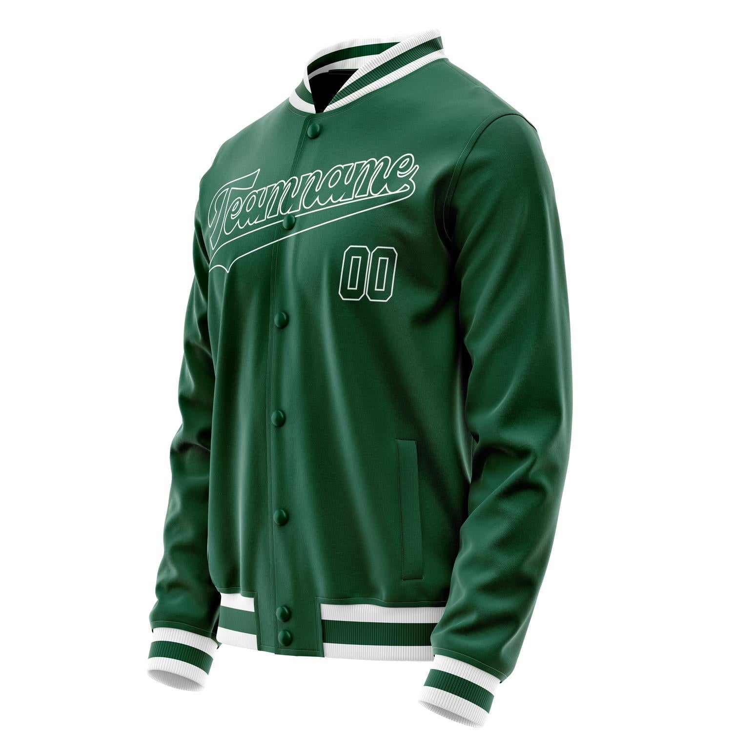 Custom Kelly-Green White Solid Color Varsity Letterman Jacket JA02240617ZF231
