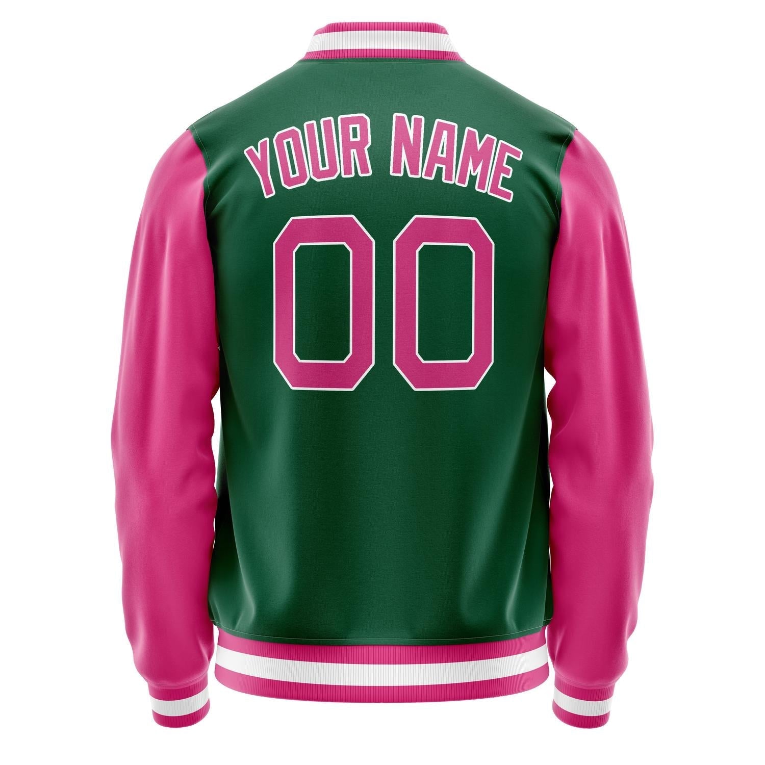 Custom Kelly-Green Pink Solid Color Varsity Letterman Jacket JA02240617ZF232