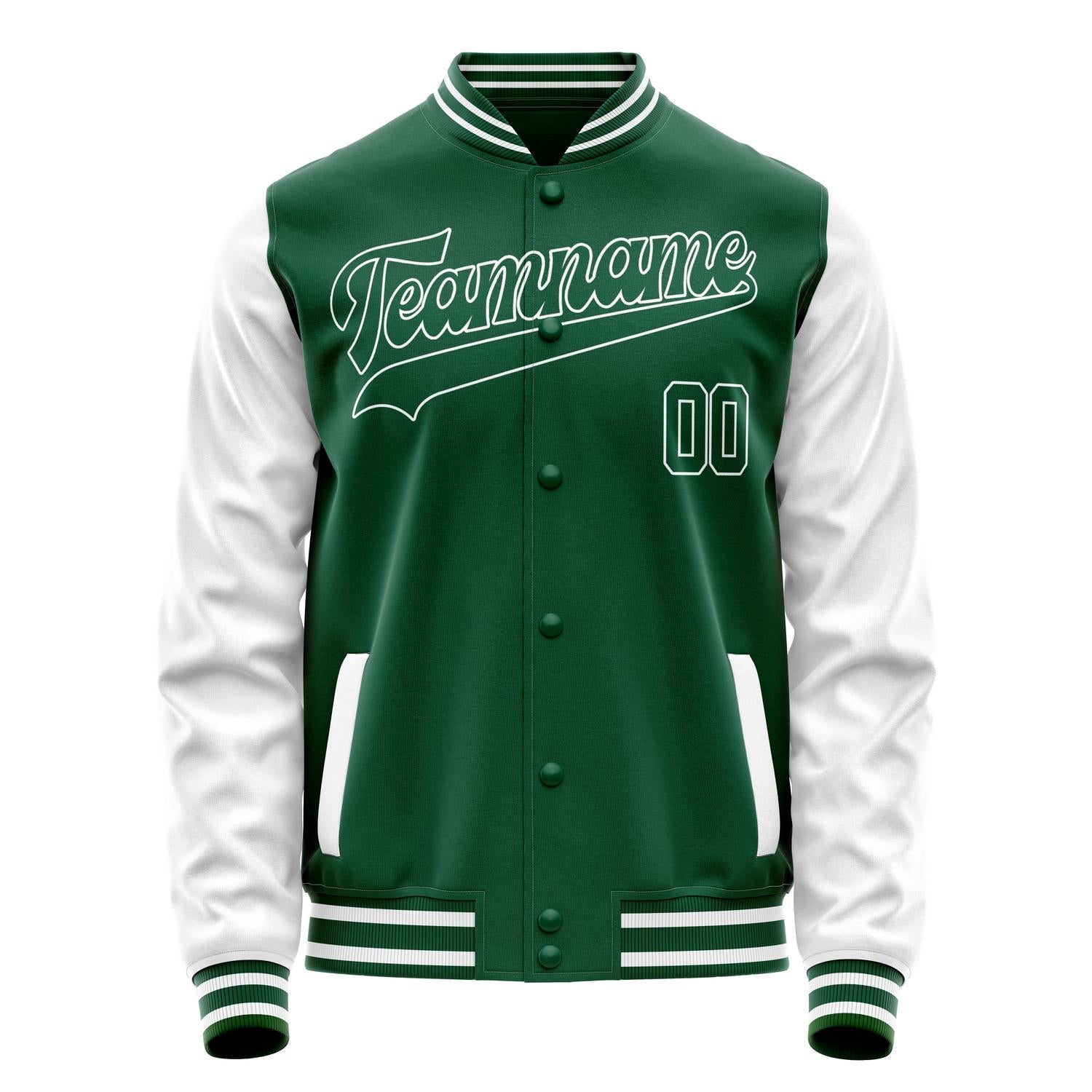 Custom Kelly-Green White Solid Color Varsity Letterman Jacket JA02240617ZF233