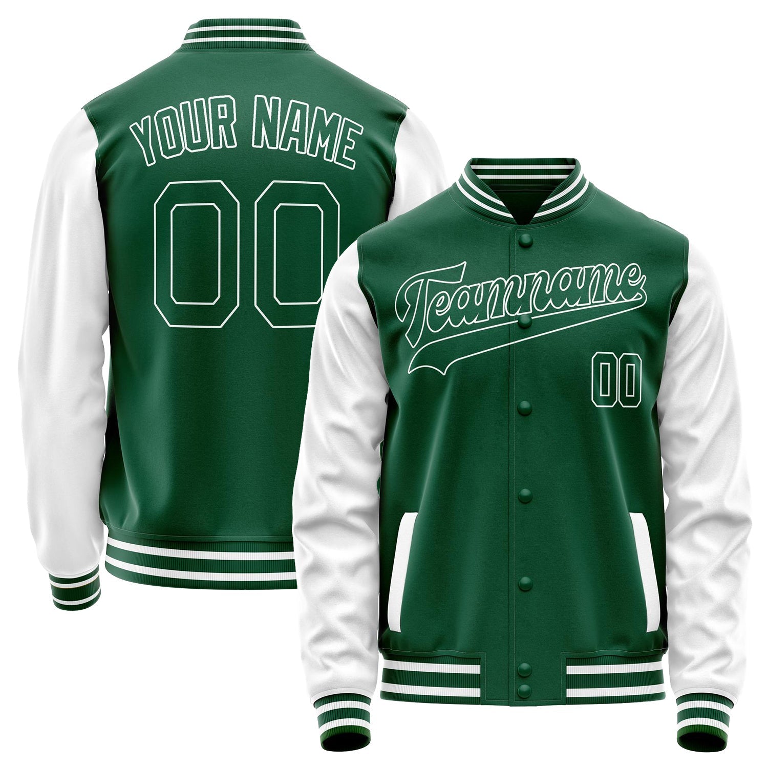 Custom Kelly-Green White Solid Color Varsity Letterman Jacket JA02240617ZF233