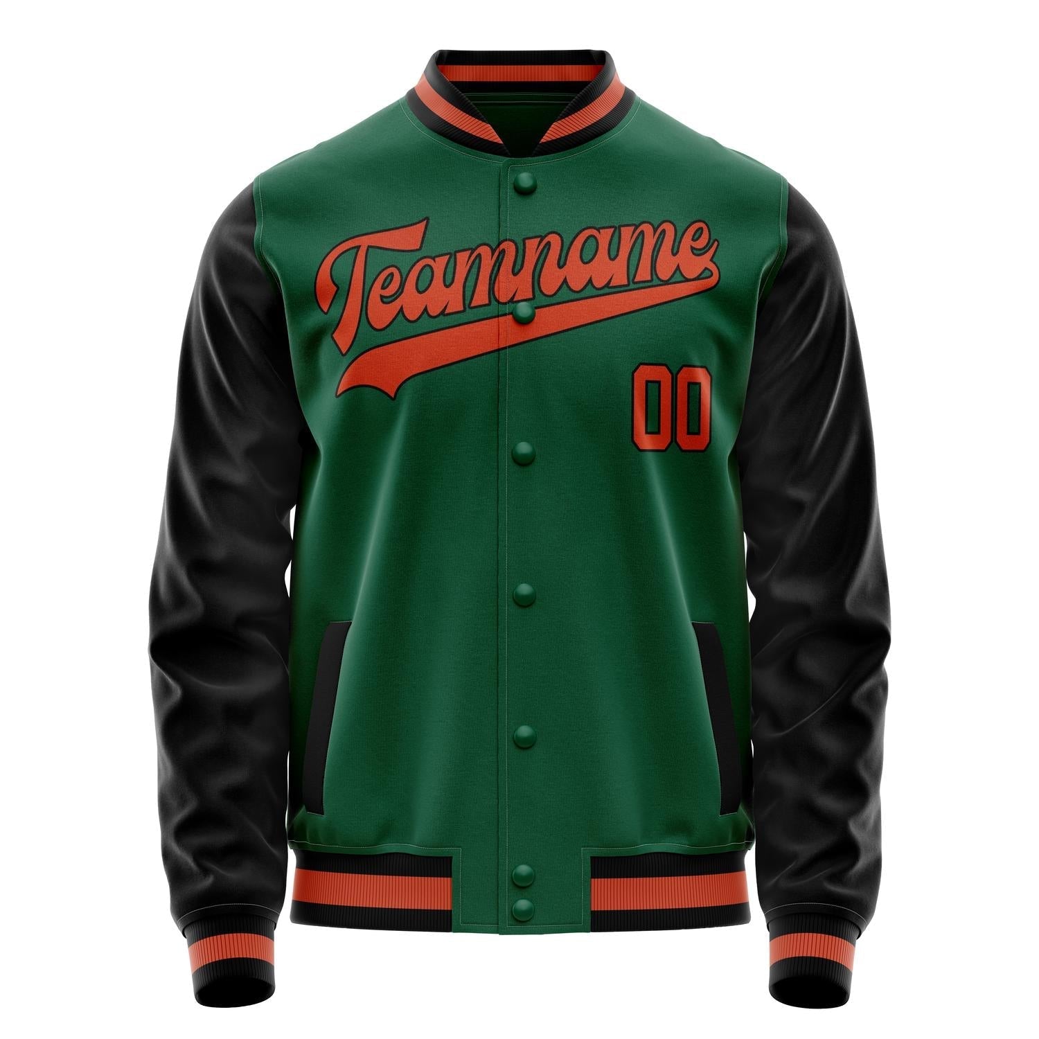 Custom Kelly-Green Black Solid Color Varsity Letterman Jacket JA02240617ZF234