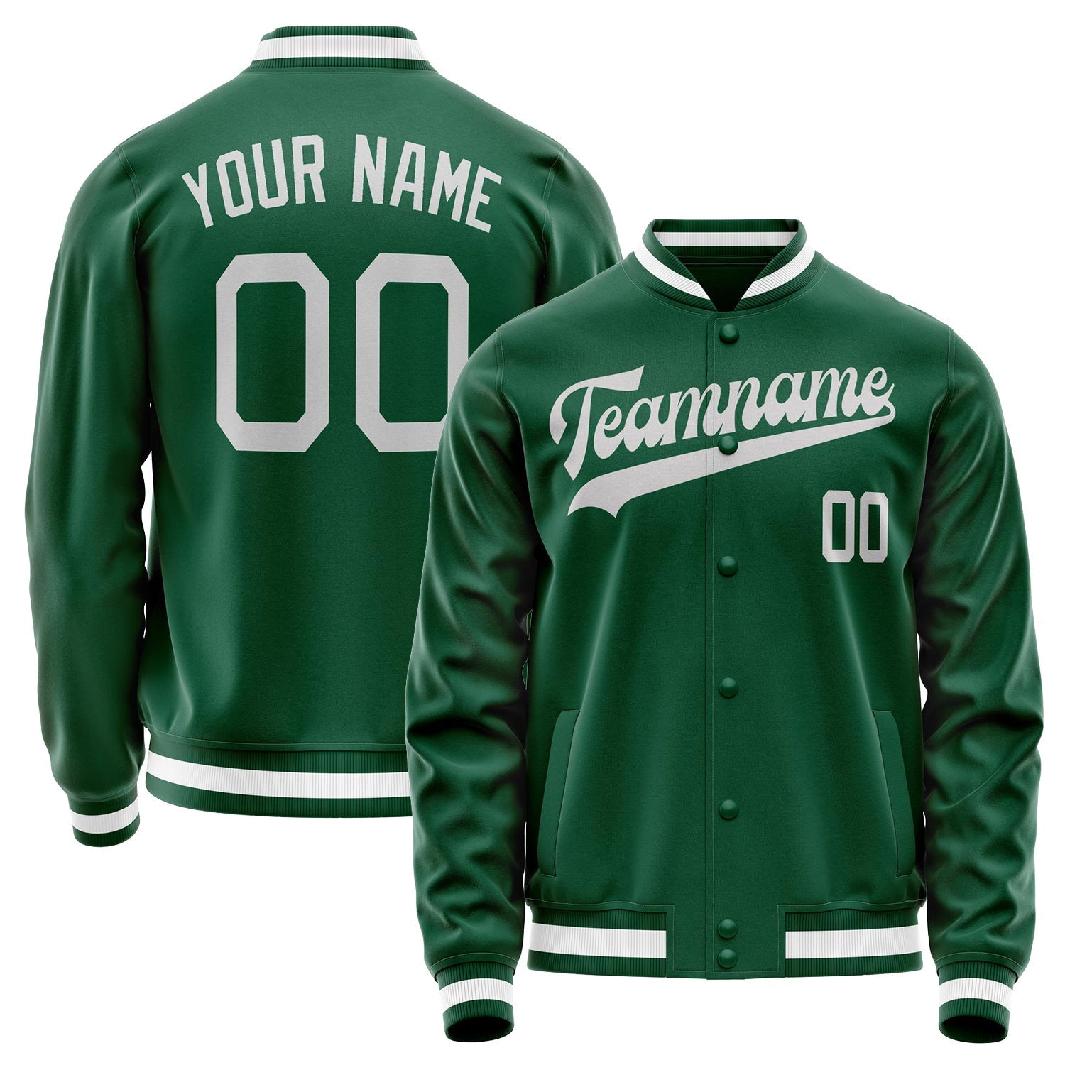 Custom Kelly-Green Gray Solid Color Varsity Letterman Jacket JA02240617ZF235
